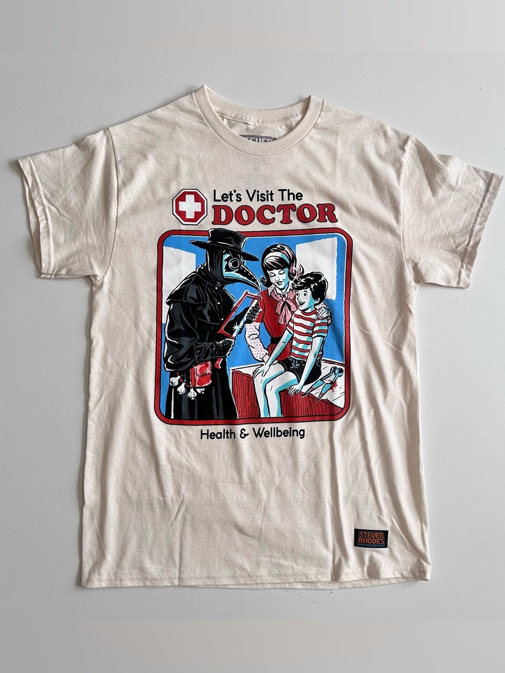 Steven Rhodes Cream Tee “Let’s Visit The Doctor” Size Medium